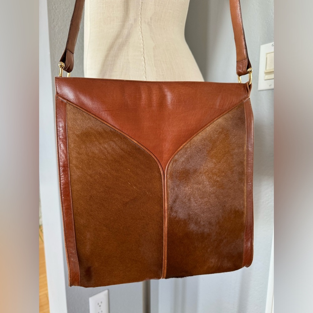 Vintage Leather Satchel with Fur Hide Panels - Picture 1 of 10